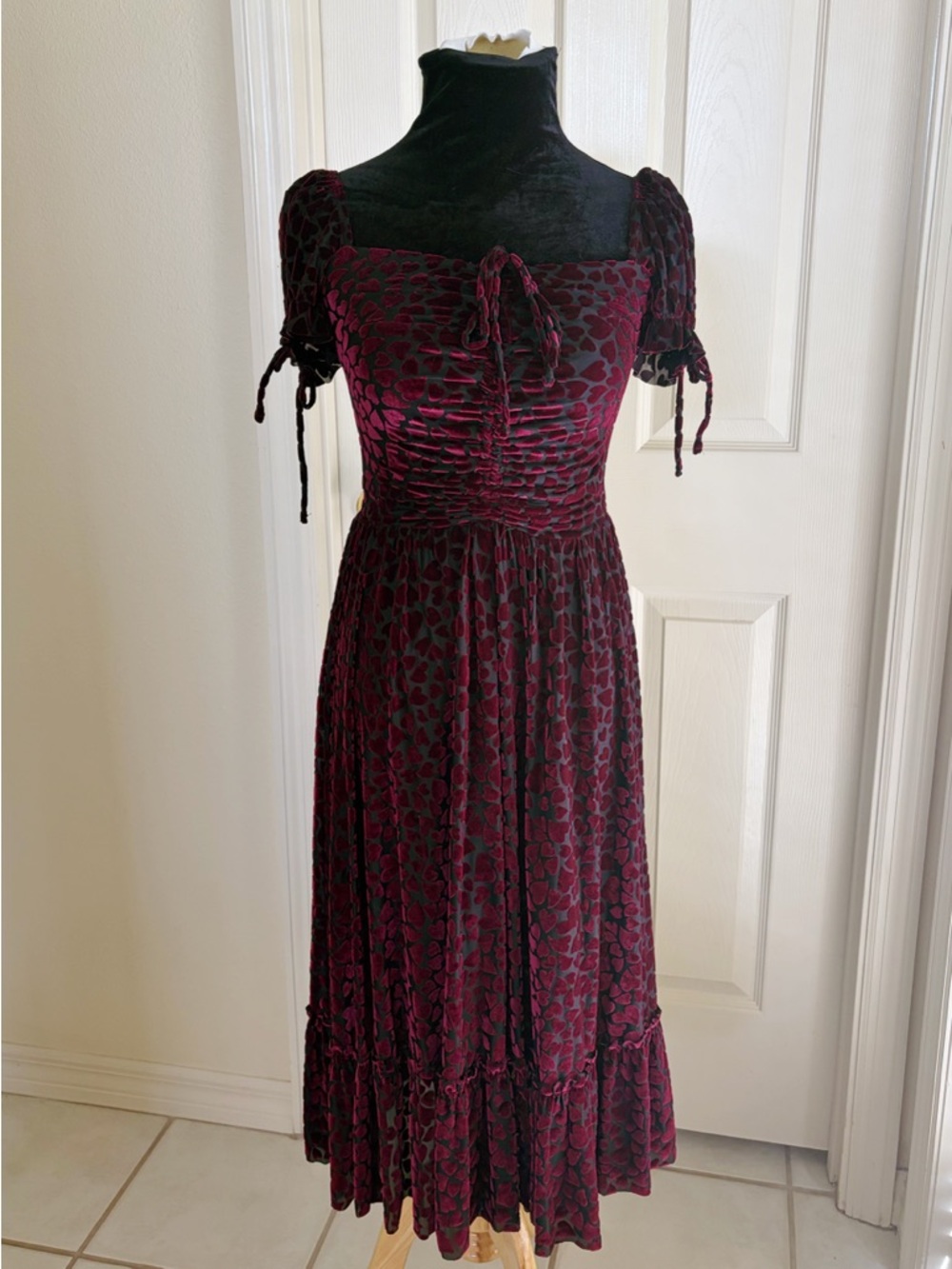 Blackmilk Burned Velvet Hearts Tea Party Midi Dress